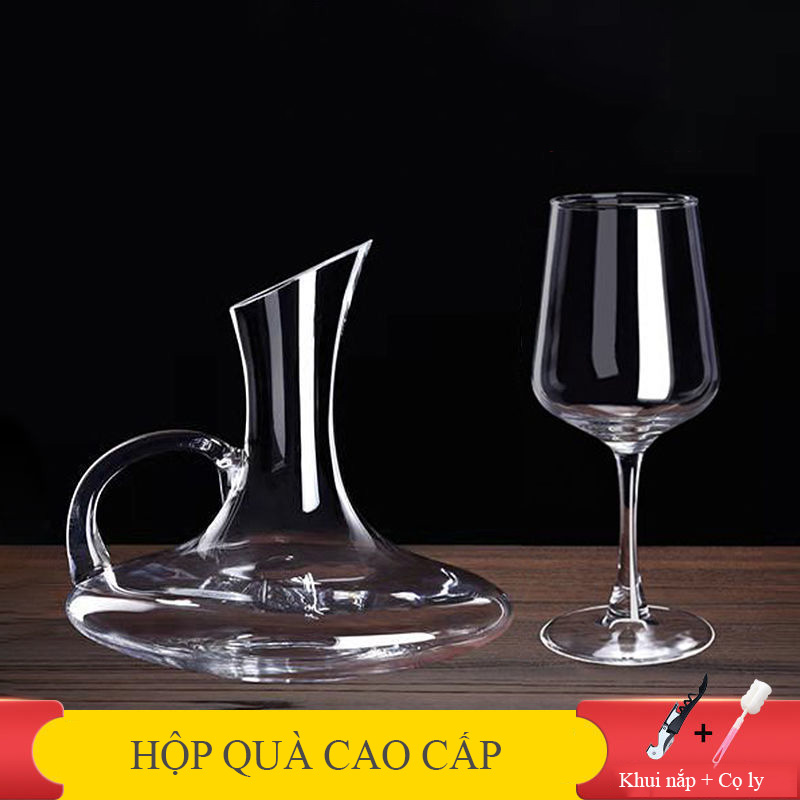 Combo bộ 6 ly vang kèm bình decanter chiết có tay cầm tặng kèm dụng cụ mở nắp chai cao cấp dành cho nhà hàng, khách sạn , bình đựng rượu thủy tinh , ly champagne vivi house shop