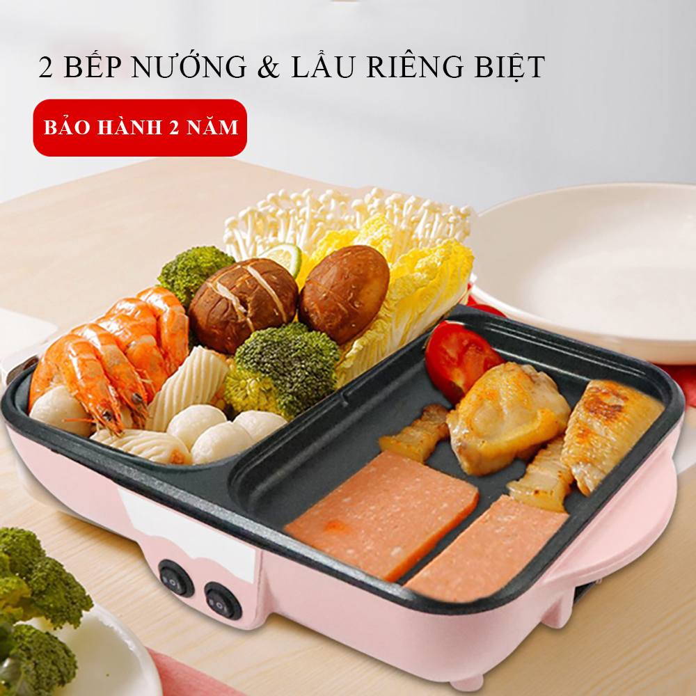 [Siêu Hot] Nồi lẩu nướng 2 ngăn mini tiện lợi, đa năng dùng nấu lẩu, nướng, xào nấu ,2 bếp riêng biệt, Bếp điện đa năng, tiết kiệm năng lượng
