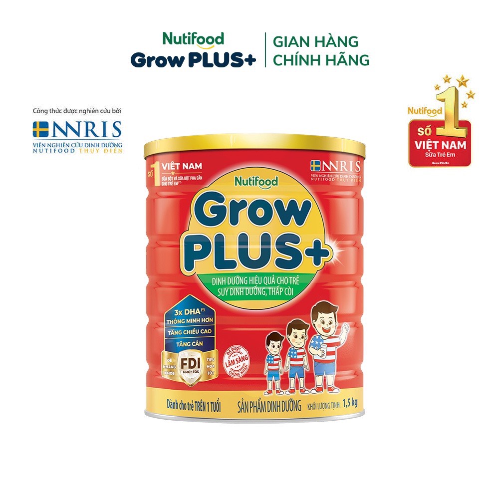 1 lon Sữa Nutifood Grow Plus Đỏ loại bột 1,5kg