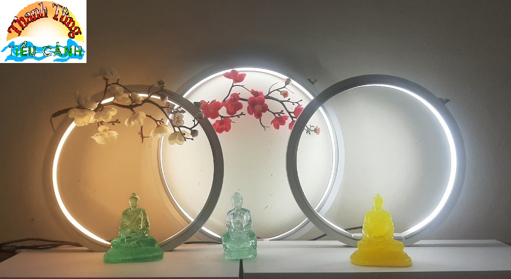 Kệ đặt tượng trang trí có đèn led, vòng tròn đường kính 36cm trang trí tượng phật, có thể đốt trầm hương, trang trí phòng khách, quà tặng…