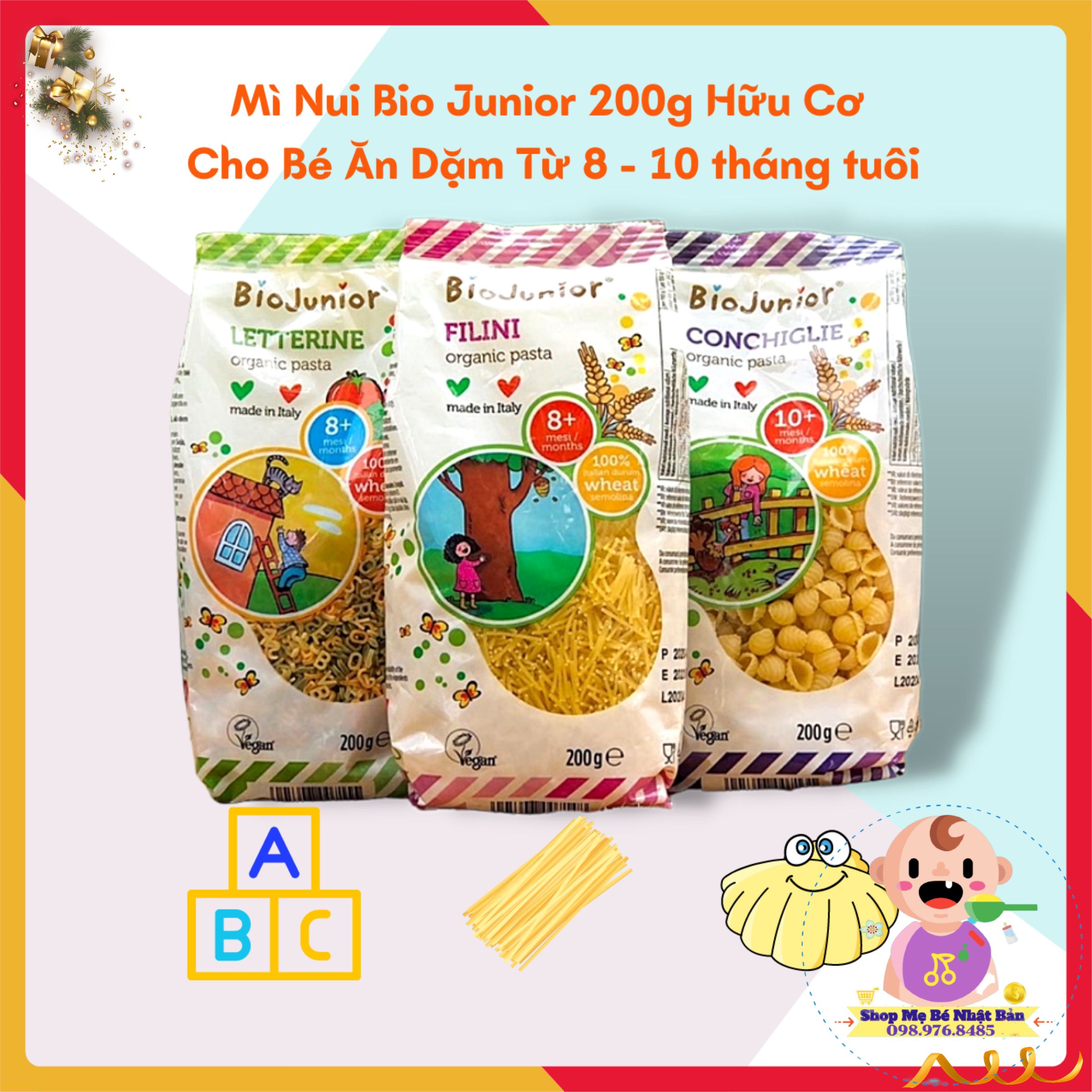 Mì nui bio junior 200g hữu cơ organic cho bé ăn dặm