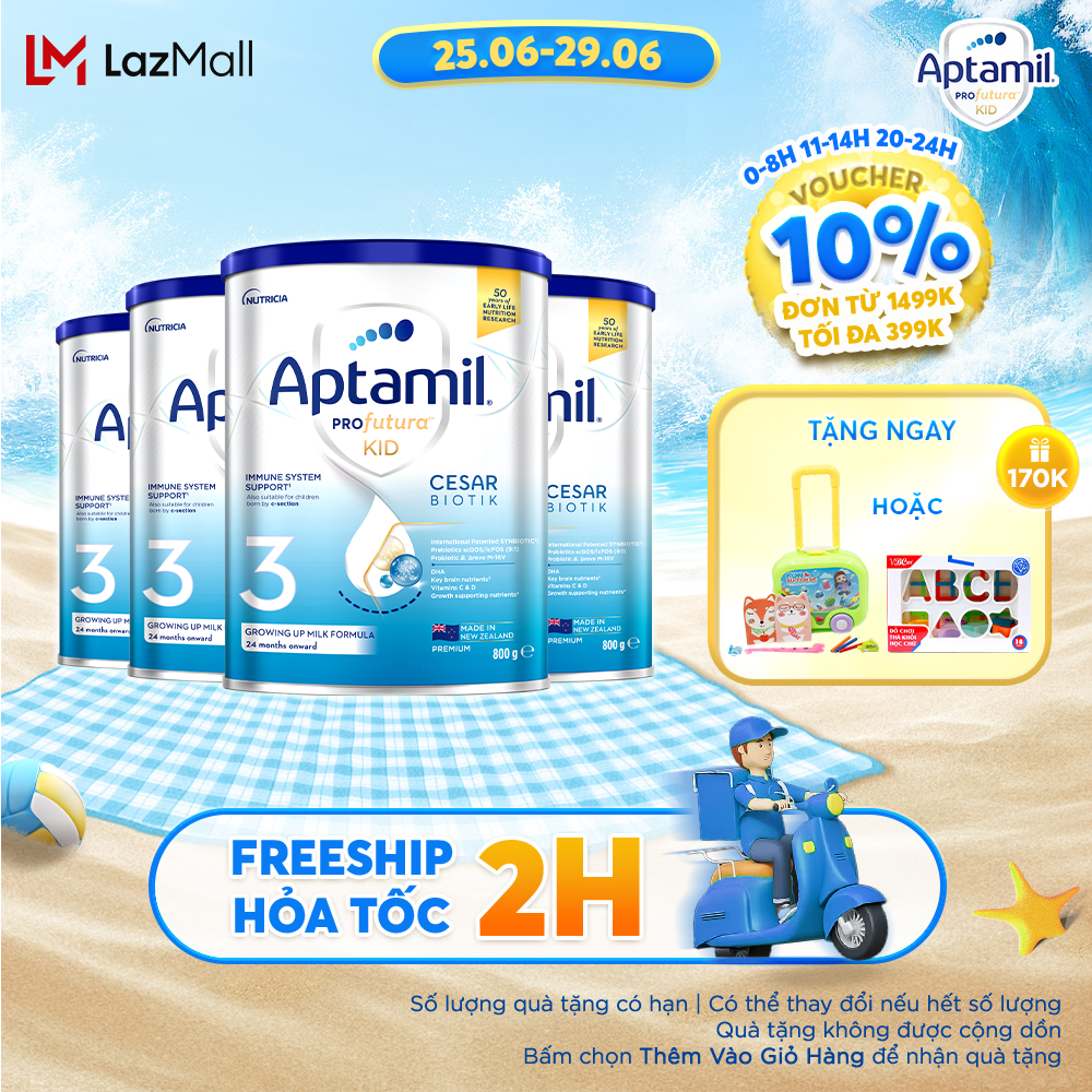 Combo 4 Sữa bột Aptamil Profutura Kid Cesarbiotik New Zealand hộp thiếc số 3 (800g) cho bé từ 24 tháng tuổi