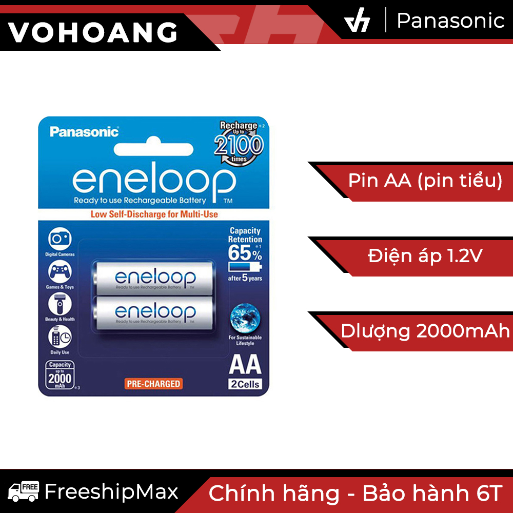 Bộ 2 pin sạc AA Panasonic Eneloop 2000mAh (Trắng)
