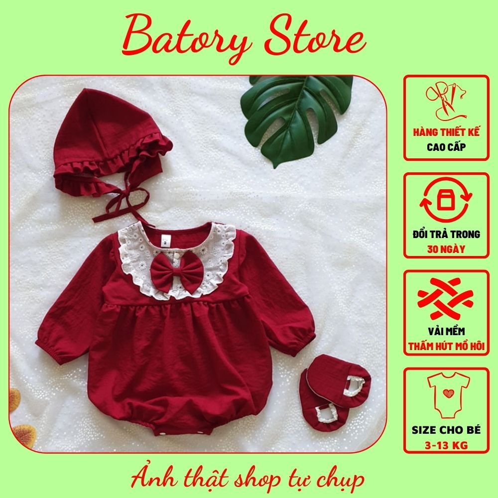 Bodysuit Cho Bé Gái Dày Tay Mùa Đông màu đỏ đô chất liệu cotton mềm mát Quà tặng đầy tháng thôi nôi sinh nhật Hàng thiết kế BATORY Store Cửa hàng quần áo trẻ em