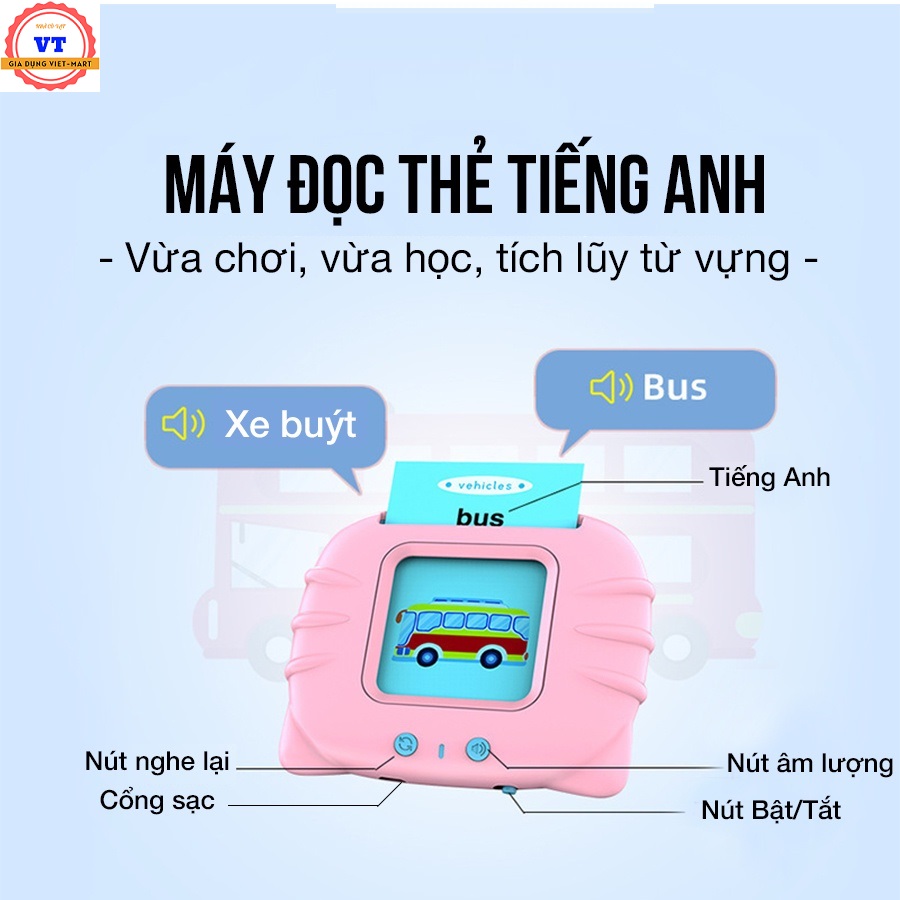 Máy đọc thẻ flashcard tiếng anh 224 từ vựng không sóng điện từ, thẻ học tiếng anh thông minh cho bé - , máy đọc thẻ 224 từ vựng flashcard tiếng anh