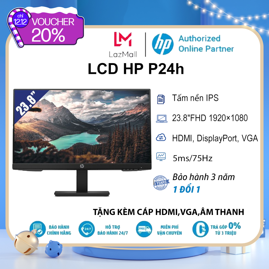 [Voucher Giảm 20% Max 800K] Màn Hình LCD HP P24h G4 23.8"FHD 1920x1080/IPS/75Hz/5ms-Hàng chính hãng new 100%