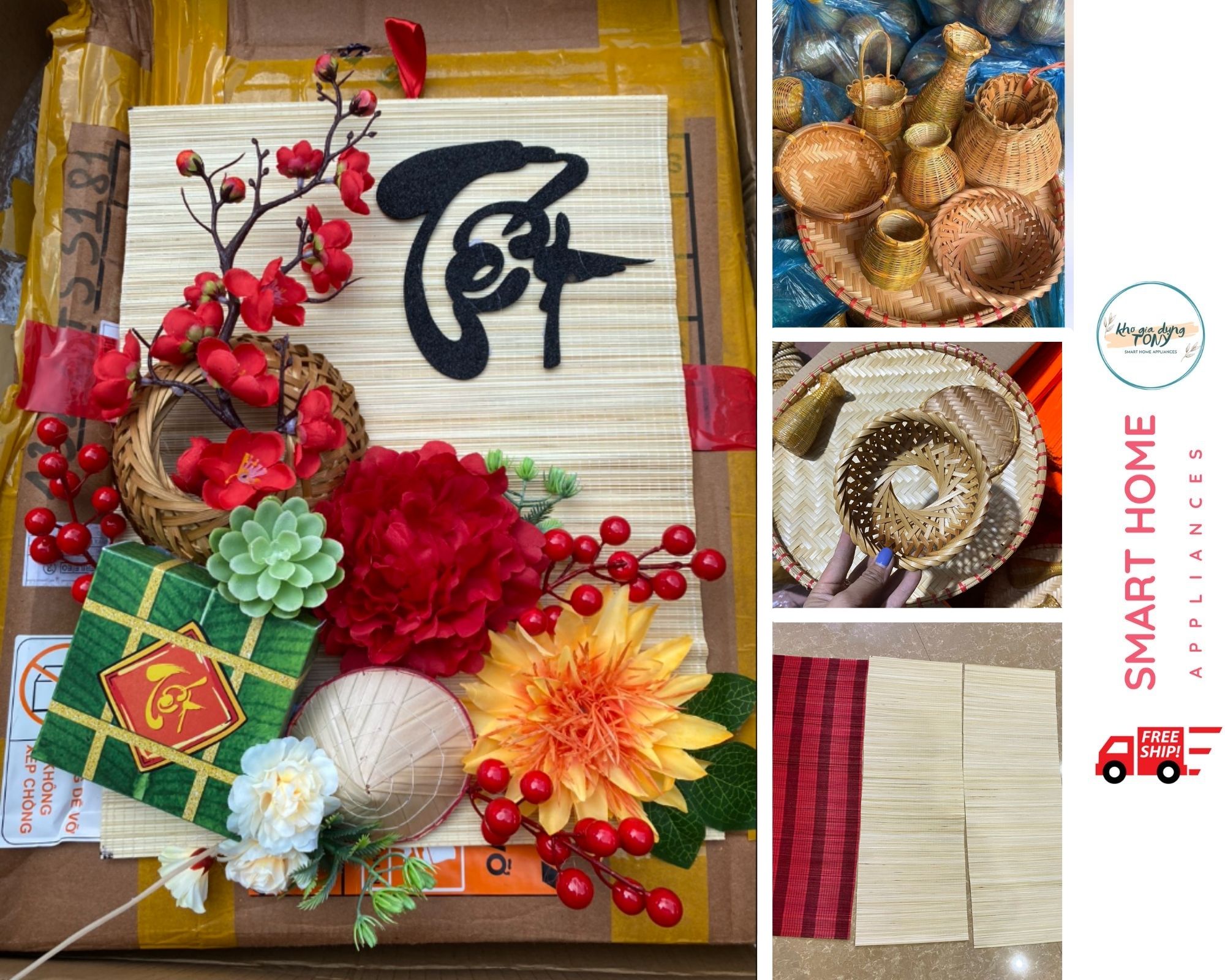 Mành tre trang trí tết, decor tết, mành tăm trang trí tết treo tường, phụ kiện trang trí tết 2024