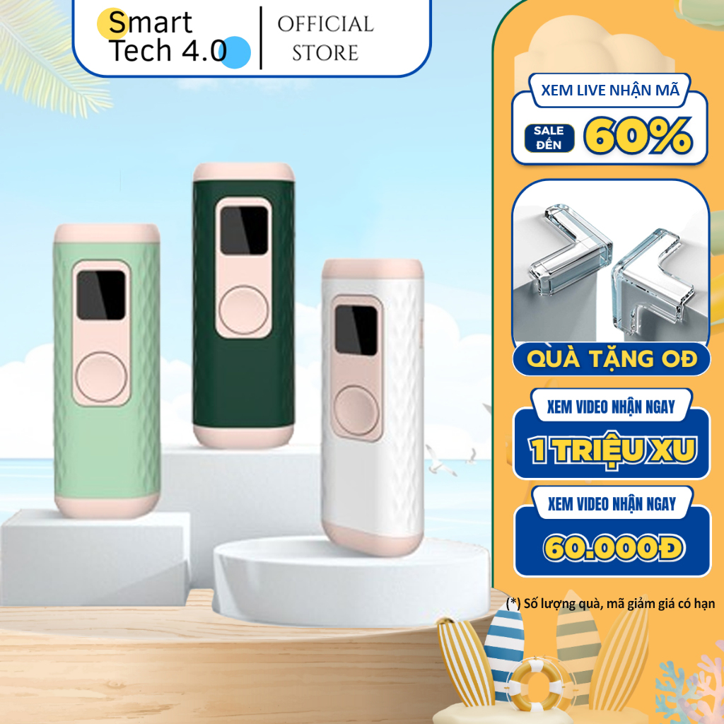 Máy triệt lông mini cầm tay cao cấp ipl - máy triệt lông cá nhân tại nhà, máy tẩy lông công nghệ laser cao cấp - dụng cụ triệt lông vĩnh viễn 5 mức năng lượng & 2 chế độ flash- tặng gel lạnh triệt lông - smart tech 4.0