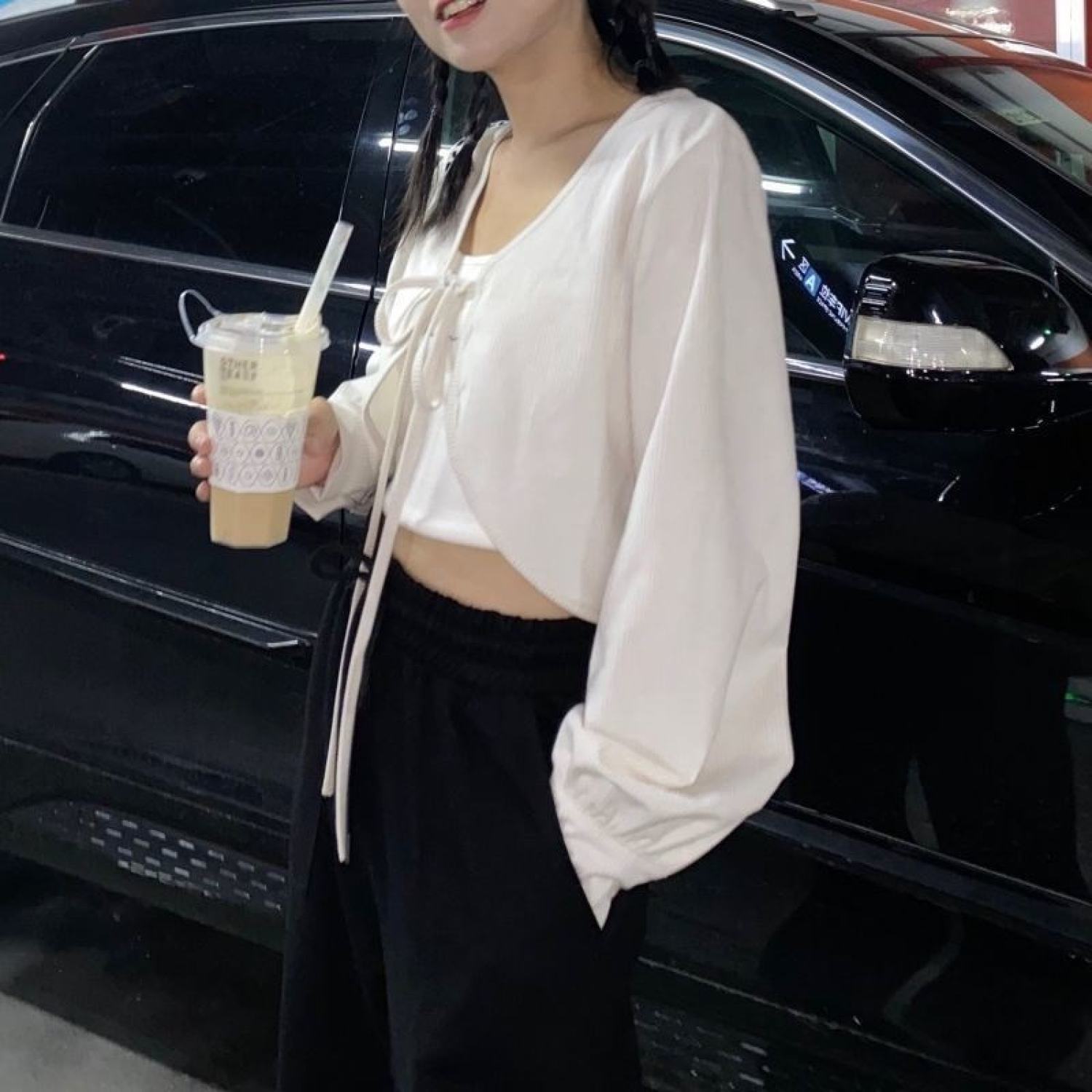 AK014 Áo cardigan trắng dài tay buộc nơ croptop, Áo khoác kiểu nữ cadigan crt điệu tiểu thư bánh bèo nữ tính