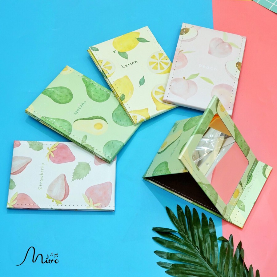 Gương Để Bàn Gấp Gọn Chất Liệu Bìa Da Chắc Chắn Họa Tiết 4 Loại Quả - mimomart HN