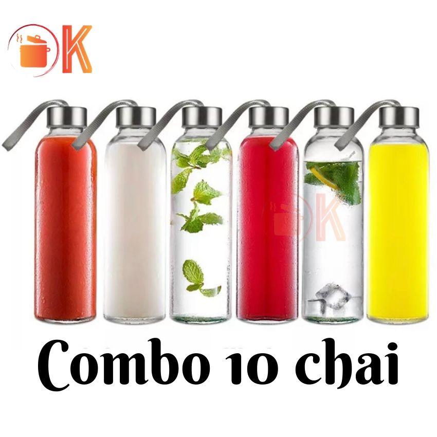 Bình chai đựng nước thuỷ tinh có nắp kèm dây xách dung tích 500ml 500 ml TP-C500-10