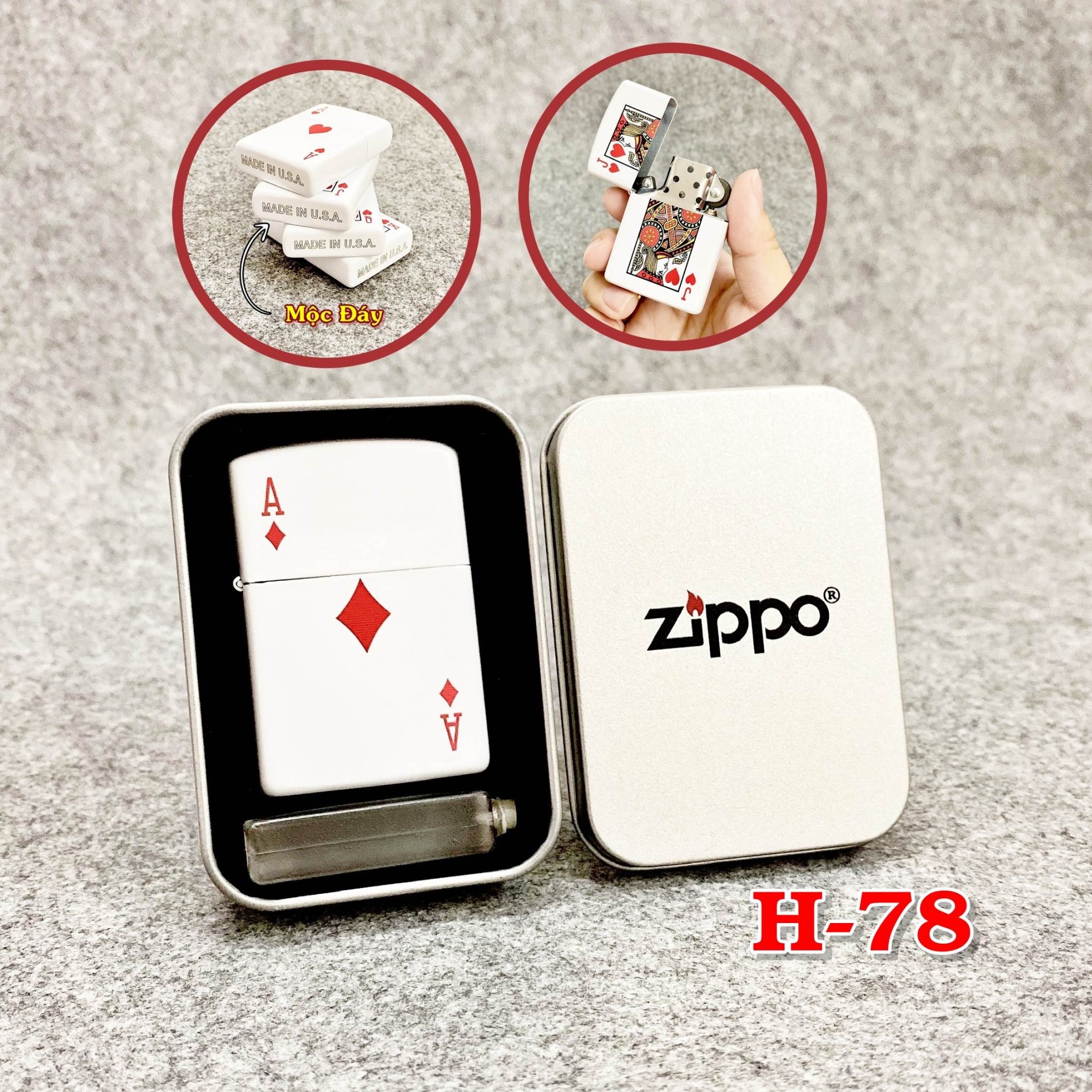 Bật lửa zippo 2 mặt hình lá bài "át rô"