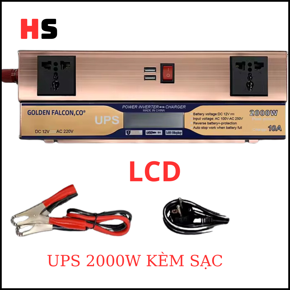 Bộ ups 2000w/12v lcd,bộ kích điện kèm sạc ắc quy