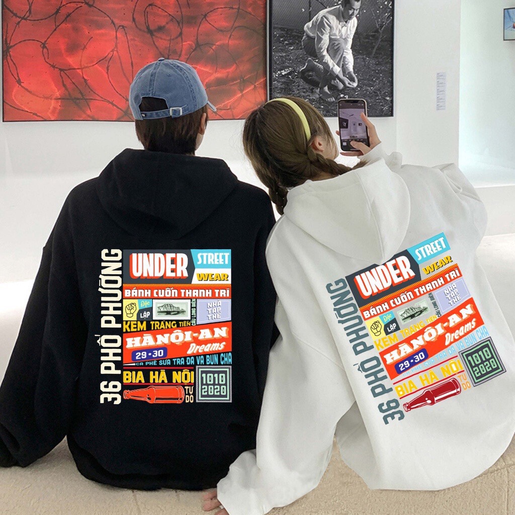 Áo hoodie Hà Nội 36 phố phường Chất Nỉ Cottong Dày Đẹp. Fom Siêu Thụng Luôn,Hình in 5D to kín lưng.