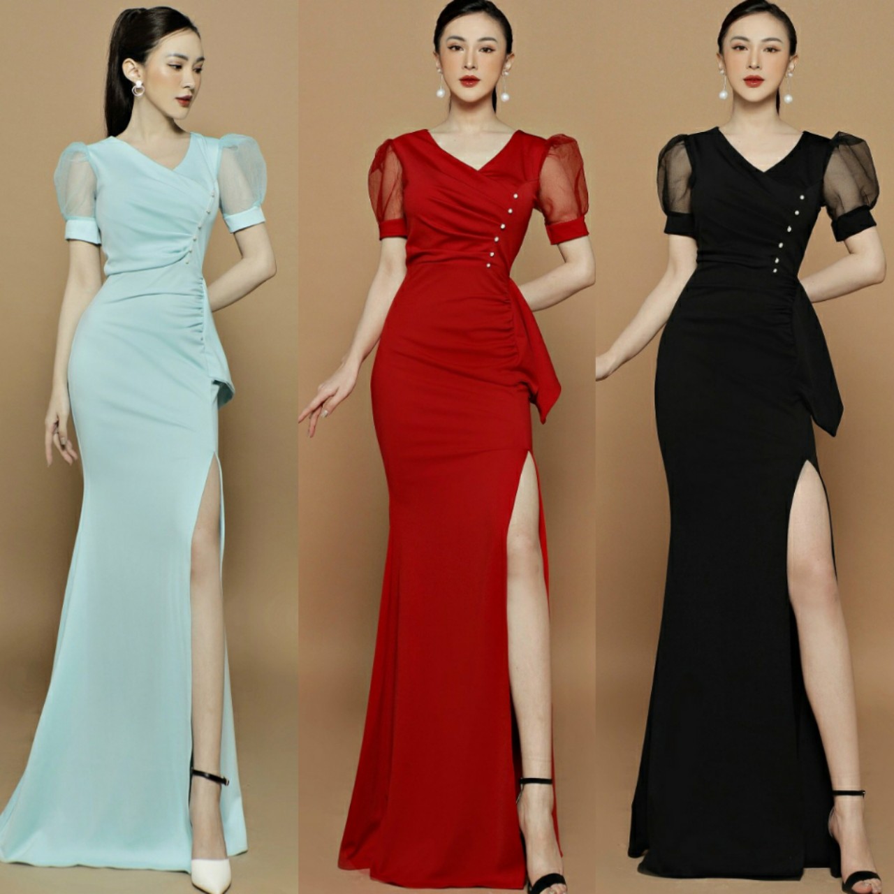 Đầm Dạ Hội Đính Nút Nhúng Eo - YB210346