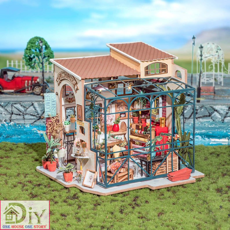 [Bản tiếng Anh]Nhà búp bê gỗ DIY Robotime Rolife | EMILY'S FLOWER SHOP DG145 tự lắp ráp bằng gỗ mã (Kèm dụng cụ keo + LED) | Quà tặng trang trí sáng tạo cho bạn trai bạn gái