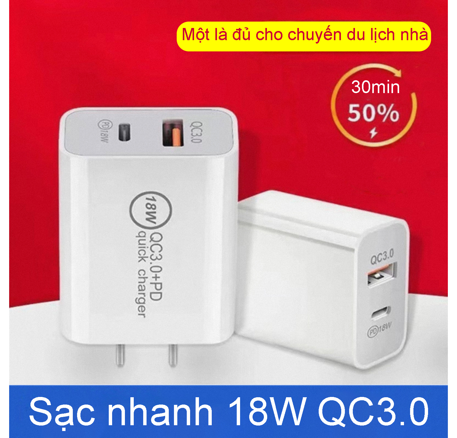 Cốc sạc chống cháy nổ quick changre 3.0 cho iphone samsung oppo,củ sạc 2 cổng qc3.0/pd 18w - tích hợp cổng sạc nhanh type c cho ip 8 trở lên