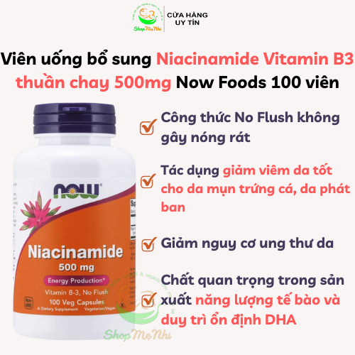 Viên uống bổ sung Niacinamide Vitamin B3 thuần chay 500mg 100 viên Now Foods