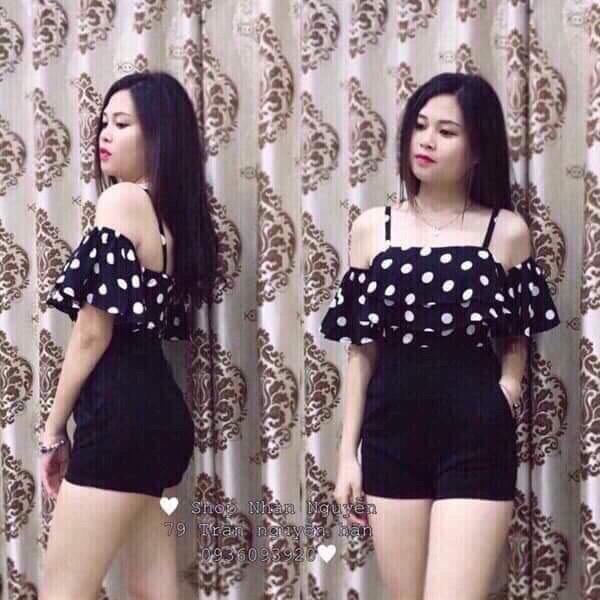 Jum đùi nữ trễ vai chấm bi cao cấp