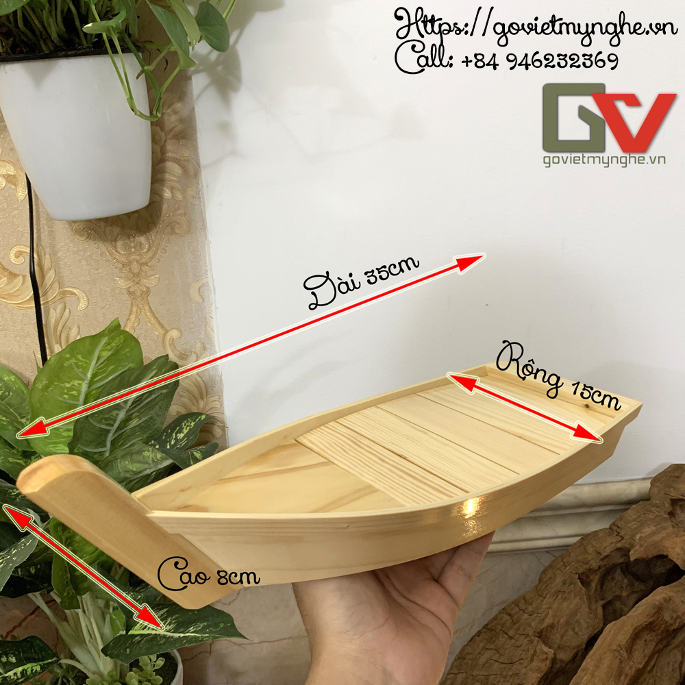 [Sushi - Sashimi] Khay sushi sashimi gỗ khay thuyền gỗ trang trí món Nhật hàng chuẩn - Dài 35cm - Gỗ thông nhập khẩu