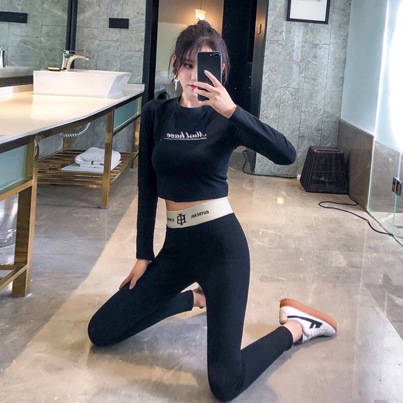 Quần legging cạp chữ B lót lông dày ấm đẹp dáng thể thao