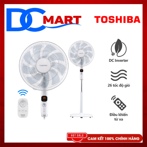 Quạt đứng Toshiba F-LSD10(W)VN Màu Trắng - Điều khiển từ xa núm xoay vô cực - 9 cánh - DC inverter tiết kiệm điện 70% - 26 tốc độ gió - Màn hình LED hiển thị - Hàng Chính Hãng