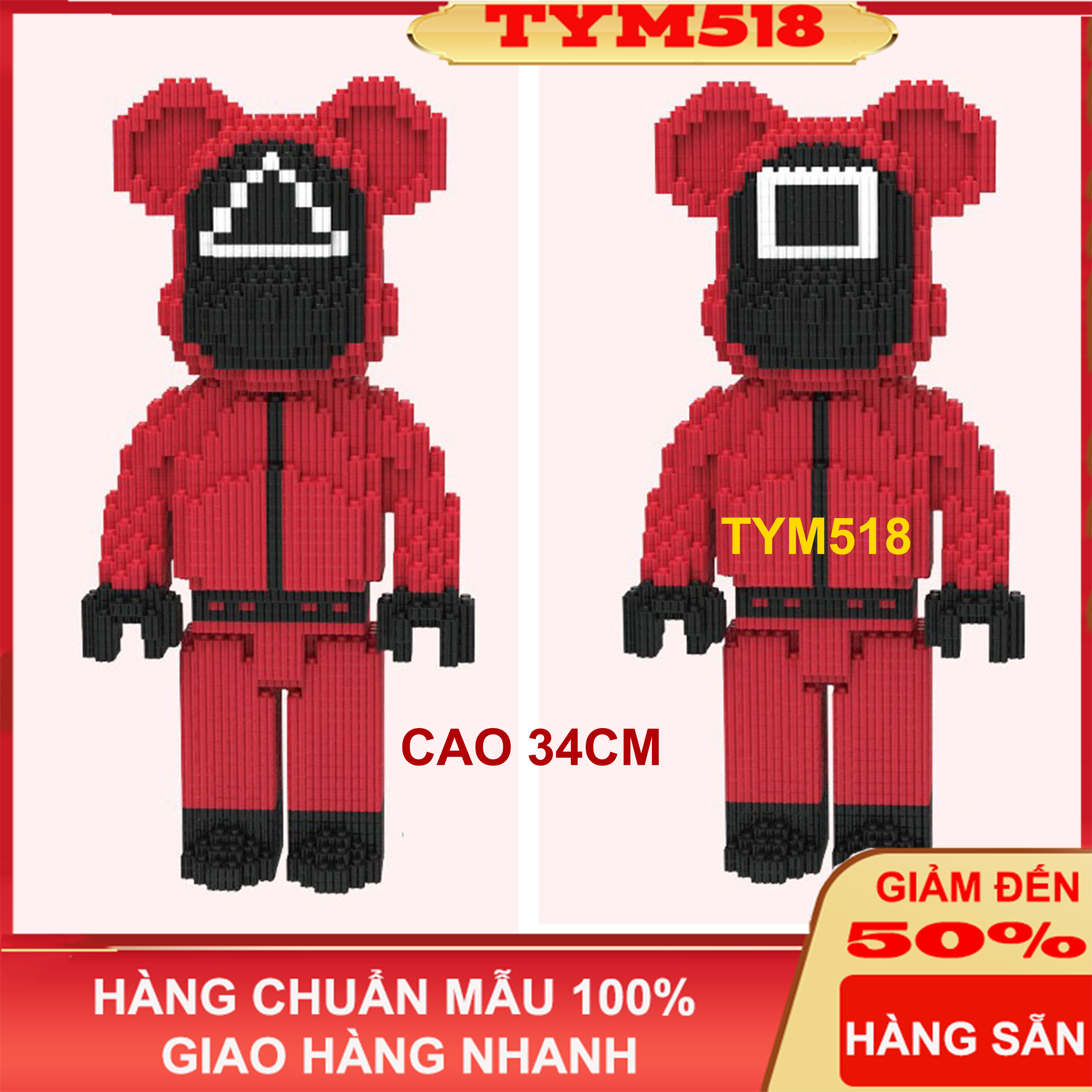 Xếp hình le go Squid game bearbrick trò chơi con mực lắp ráp nanobock nano 3d cho bé