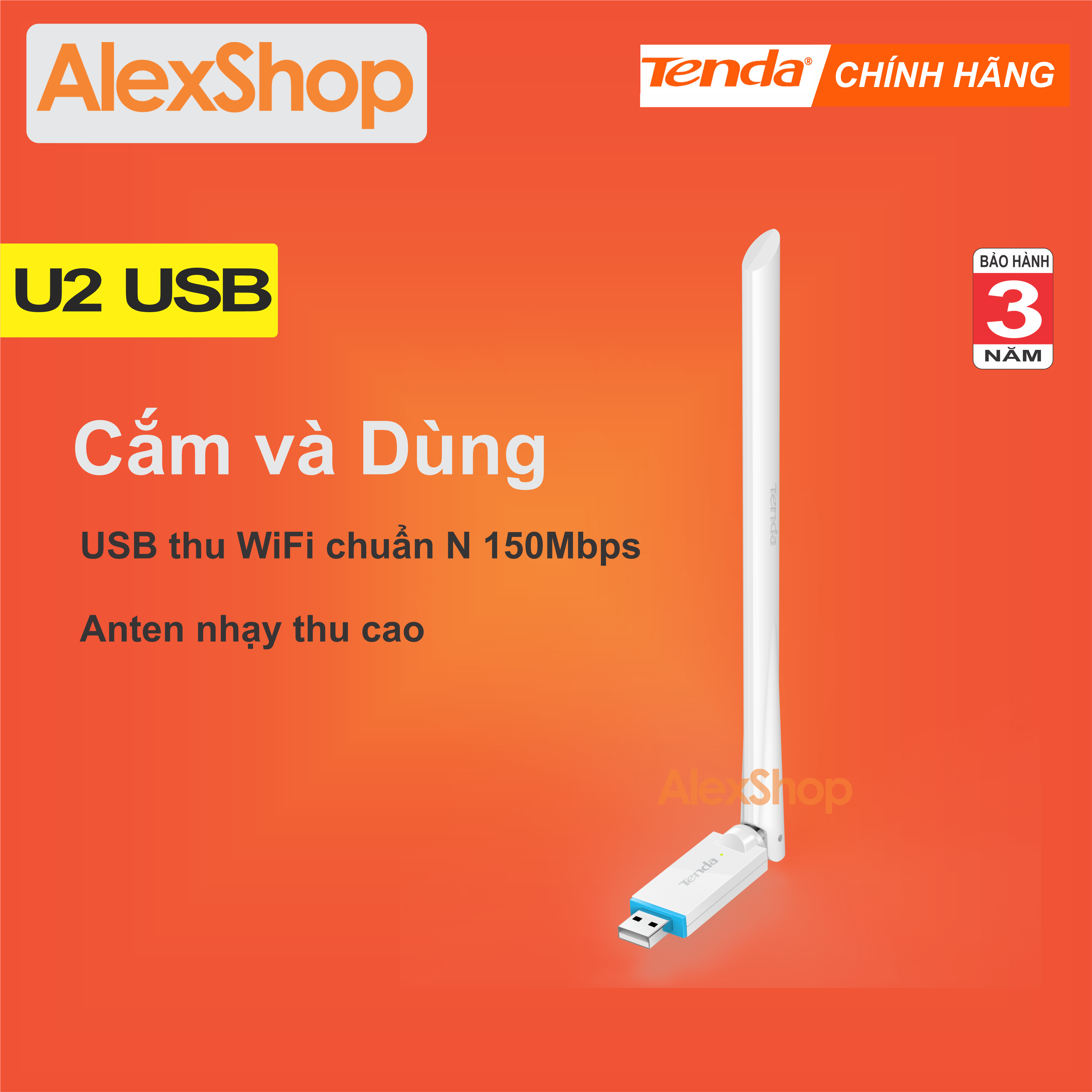 USB WiFi Tenda U2 Không Dây Cao Cấp 150Mpbs 6dBi - Bảo Hành 3 Năm