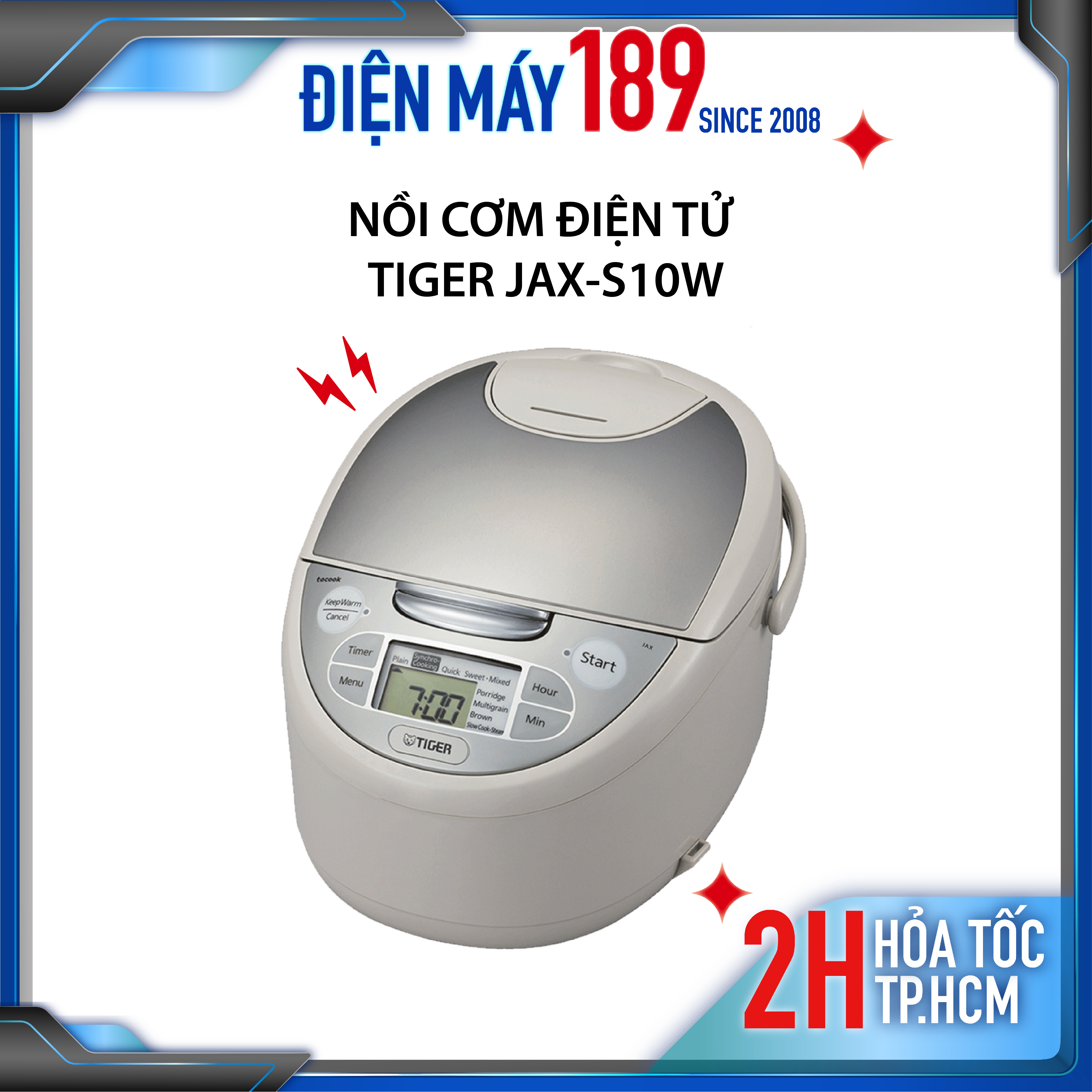 Nồi cơm điện tử tiger jax-s10w - dung tích 1.0 lít, công suất 641w, 9 chế độ nấu - hàng chính hãng, bảo hành 12 tháng