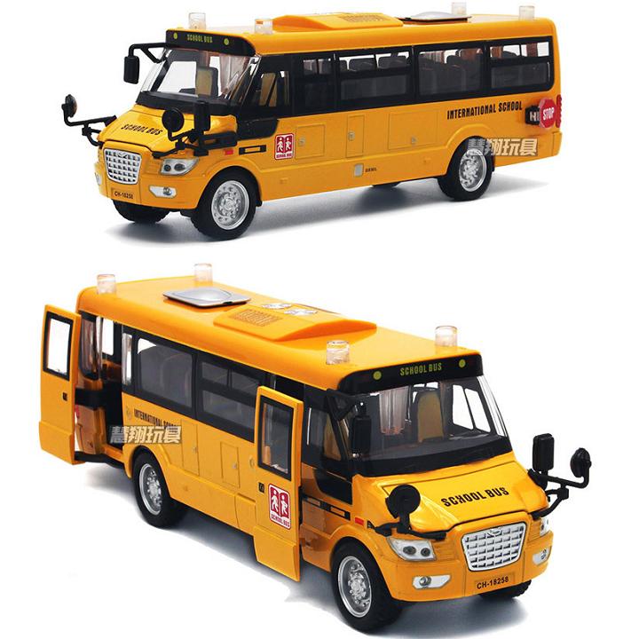 Xe ô tô school bus bằng sắt tỉ lệ 1:32 có đèn và âm thanh xe chạy bằng cót mô hình xe đồ chơi trẻ em