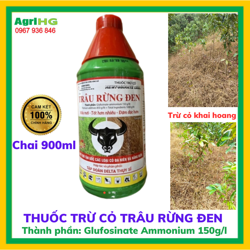 Thuốc trừ cỏ Trâu rừng đen CHAI 900ML,Diệt cỏ khai hoang đầu trâu, thuốc trừ cỏ đầu trâu, thuốc diệt cỏ đầu trâu, thuốc trừ cỏ diệt cỏ vườn, cỏ bờ, AGRIHG