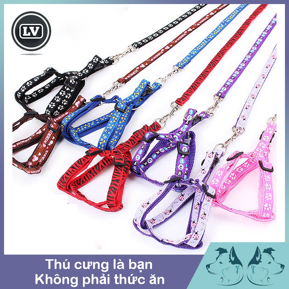 Dây dắt kèm yếm 2 lớp rộng 1cm dày dặn cho chó mèo