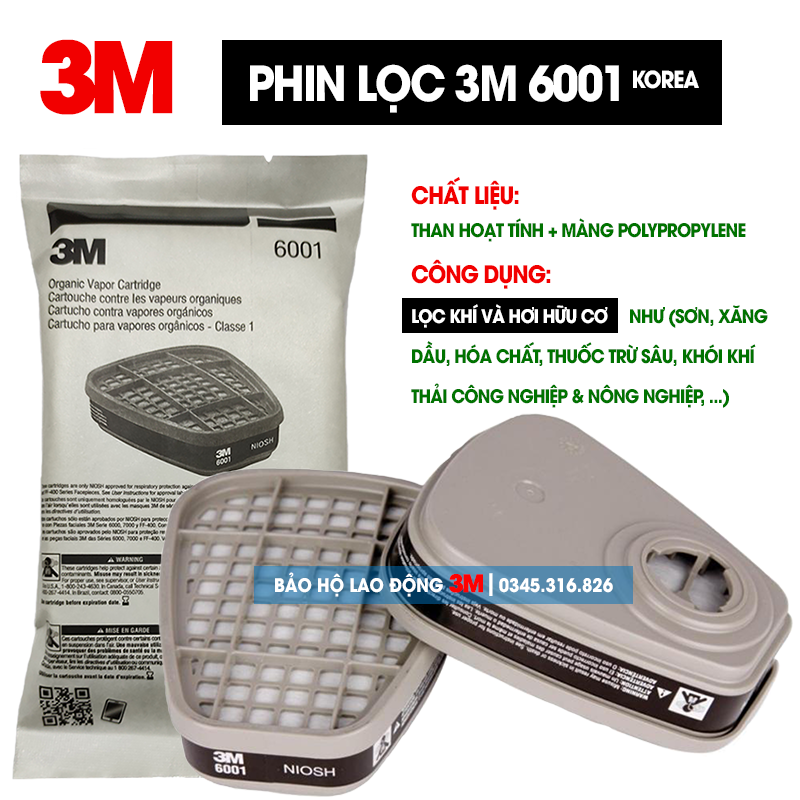 Phin lọc 3m 6001 dùng cho mặt nạ phòng độc chống bụi 3m 6200, 6800, 7502, ...