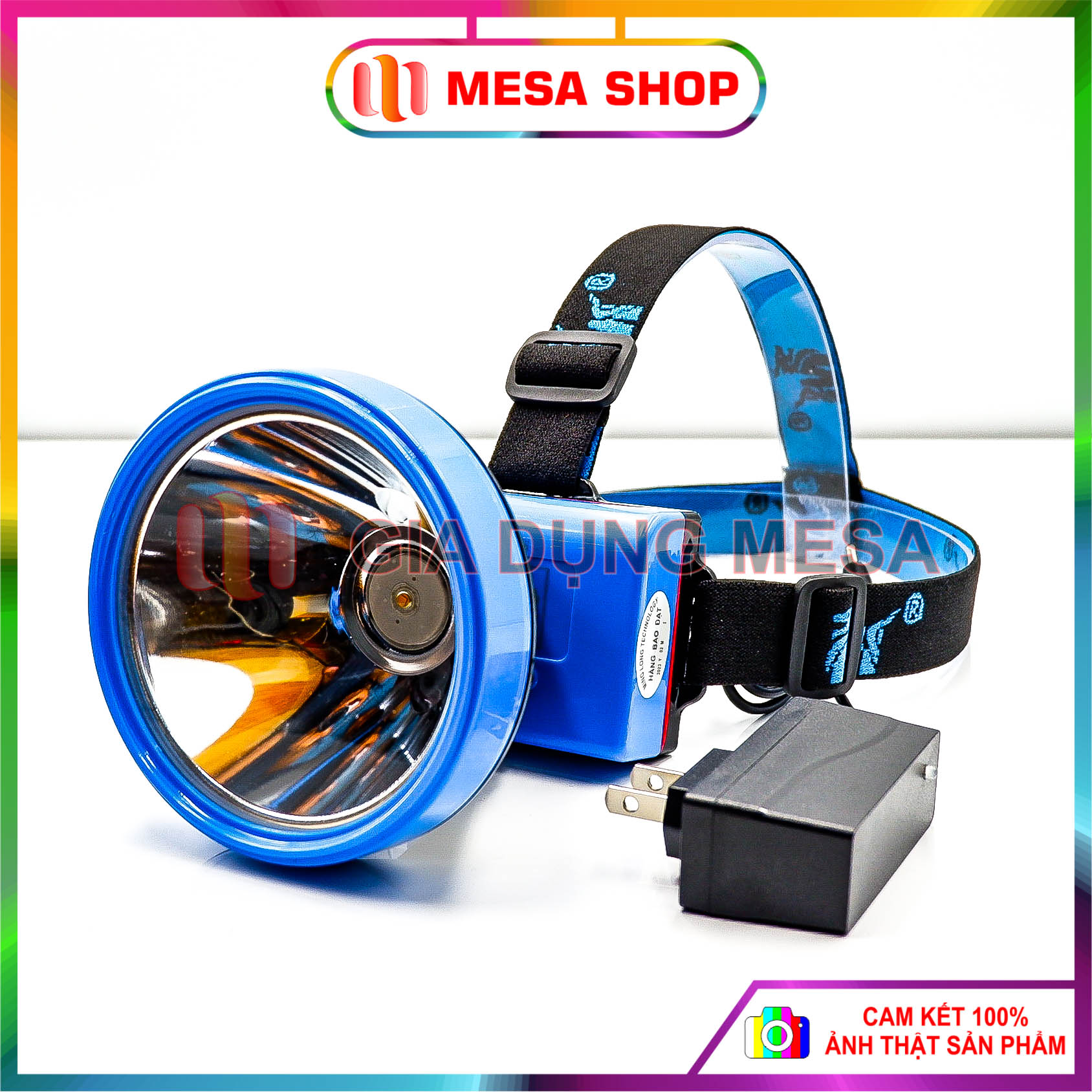 Đèn pin đội đầu ánh sáng vàng chống nước đi mưa đèn soi ếch, đi câu đêm chóa đèn 5cm