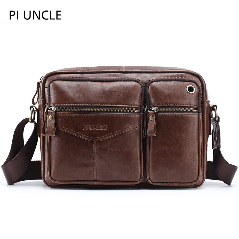PIUNCLE Brand 100% Genuine Leather Men Designer Bags Messenger Shoulder Bag For Men Handbag For Laptop Crossbody Male Cross Body Bag Document Briefcase Multi Pocket Handbags Postman Brown Vintage Leather Briefcase Computer Leather bag Business Handbags