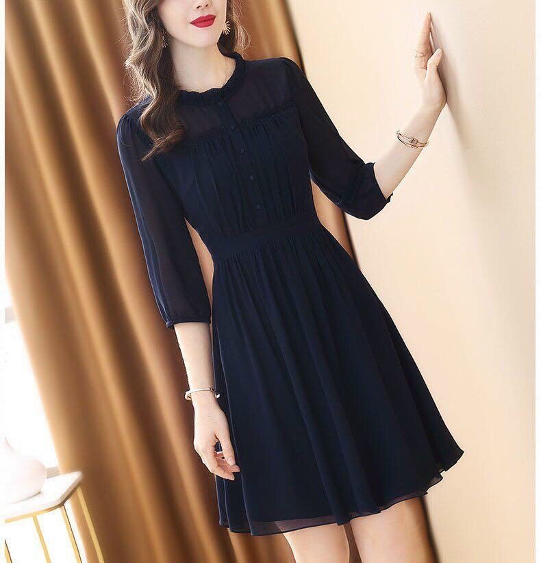 Đầm nữ đầm dự tiệc đầm công sở đầm xòe tay lỡ phối ren ngực
