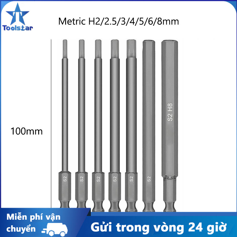 Toolstar 10 Chiếc Tua Vít Từ Tính Tay Cầm Lục Giác 1/4 Đầu Tua Vít Thép S2 100Mm Số Liệu H1.5 ~ H12