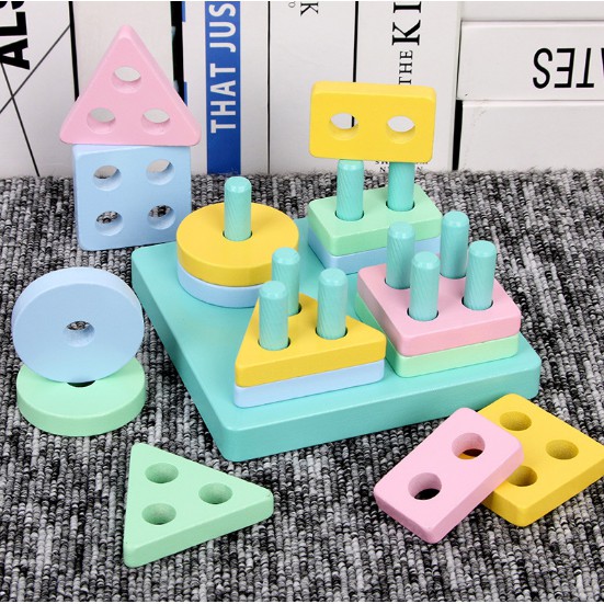 Kagonk Đồ chơi thả hình 4 trụ mẫu mới cho bé - Giúp bé tăng khả năng nhận biết hình học, màu sắc