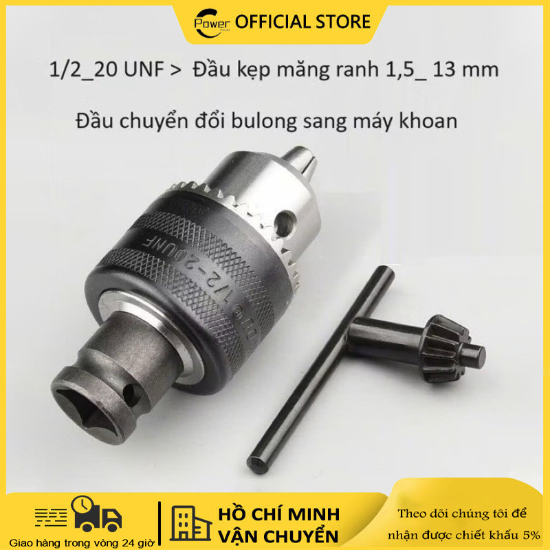 Đầu Chuyển Đổi Máy Siết Bulong Sang Khoan Kẹp Măng Ranh - Chuyển đổi từ Bulong 1/2 sang khoan kẹp mũi từ 2-13mm