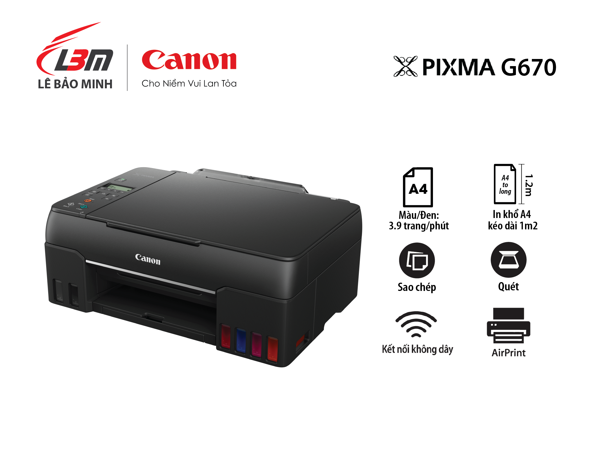 Máy in phun màu đa năng có tiếp mực in liên tục G670