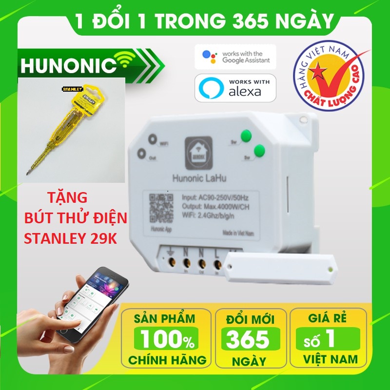 Công tắc wifi Lahu 4000W dùng cho máy bơm, bình nóng lạnh. Công tắc điều khiển từ xa qua điện thoại Made in Việt Nam