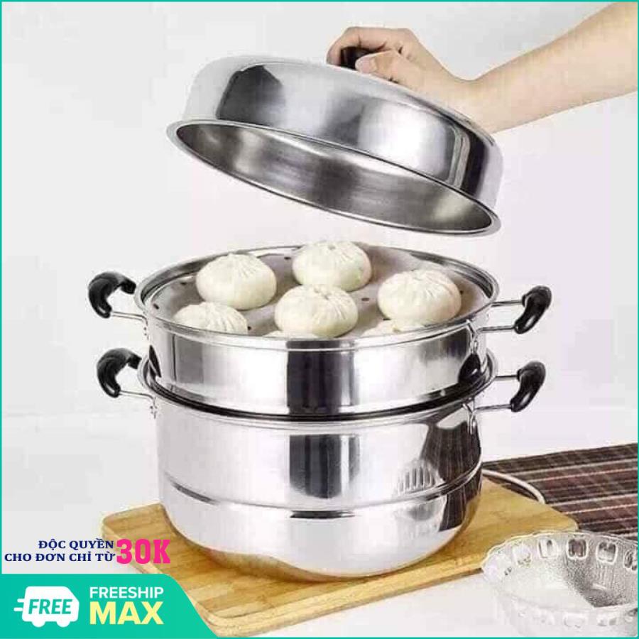 Bộ Nồi Xửng Hấp Inox COOK 28cm - Nồi hấp cách thủy đan năng tiện dụng -Nồi hấp 3 tầng cao cấp Cook Ware đường kính 28cm dùng trên mọi loại bếp / Nồi Hấp kiêm nồi luộc gà Inox 3 Tầng - size 28cm