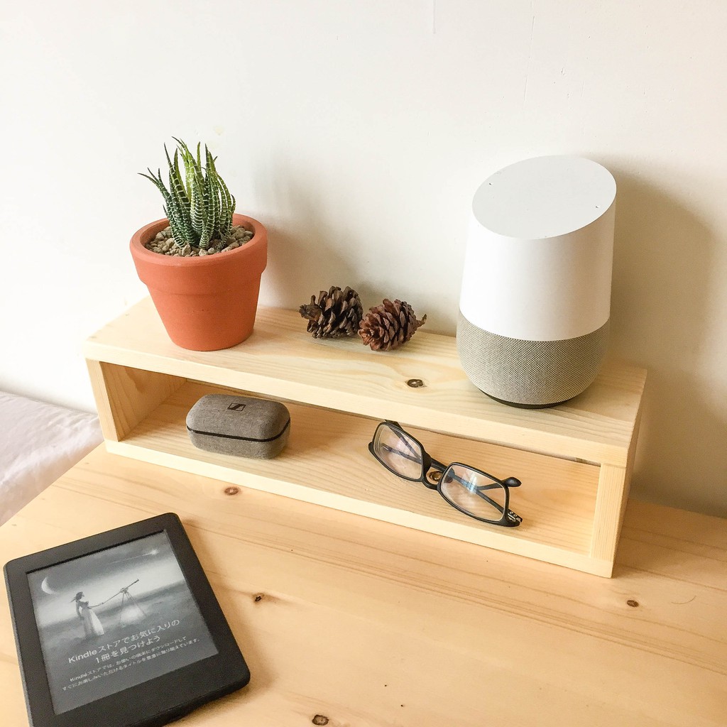 KỆ TRANG TRÍ ĐỂ BÀN HÌNH CHỮ NHẬT GỖ THÔNG TỰ NHIÊN, không cần khoan tường 40x10x10cm