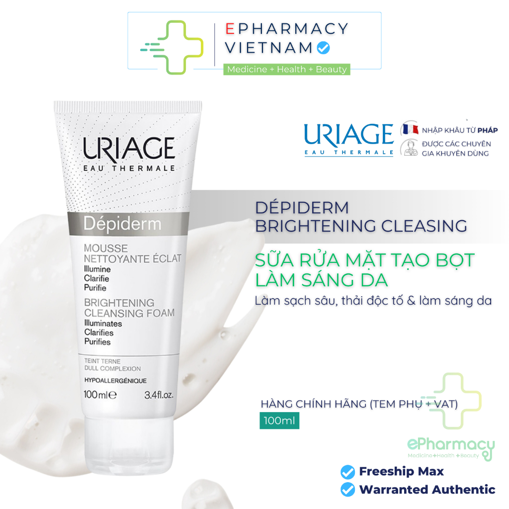 Sữa Rửa Mặt Uriage Depiderm Mousse Nettoyante Éclat sáng da dạng bọt 100ml