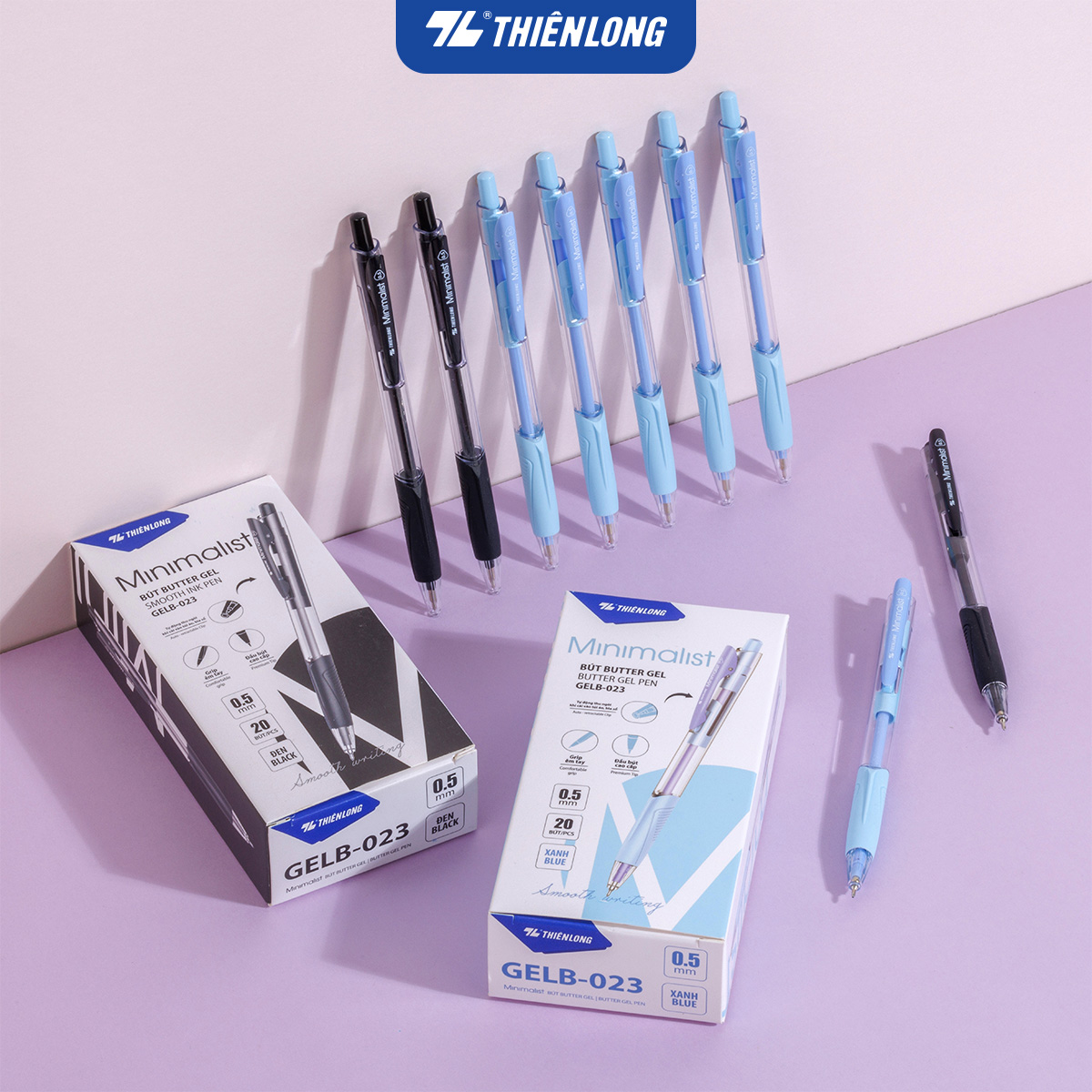 Combo 5/10/20 Bút gel bi Minimalist, bút butter gel Thiên Long GelB-023, ngòi 0.5mm, cơ cấu bấm sáng tạo, thiết kế trẻ trung