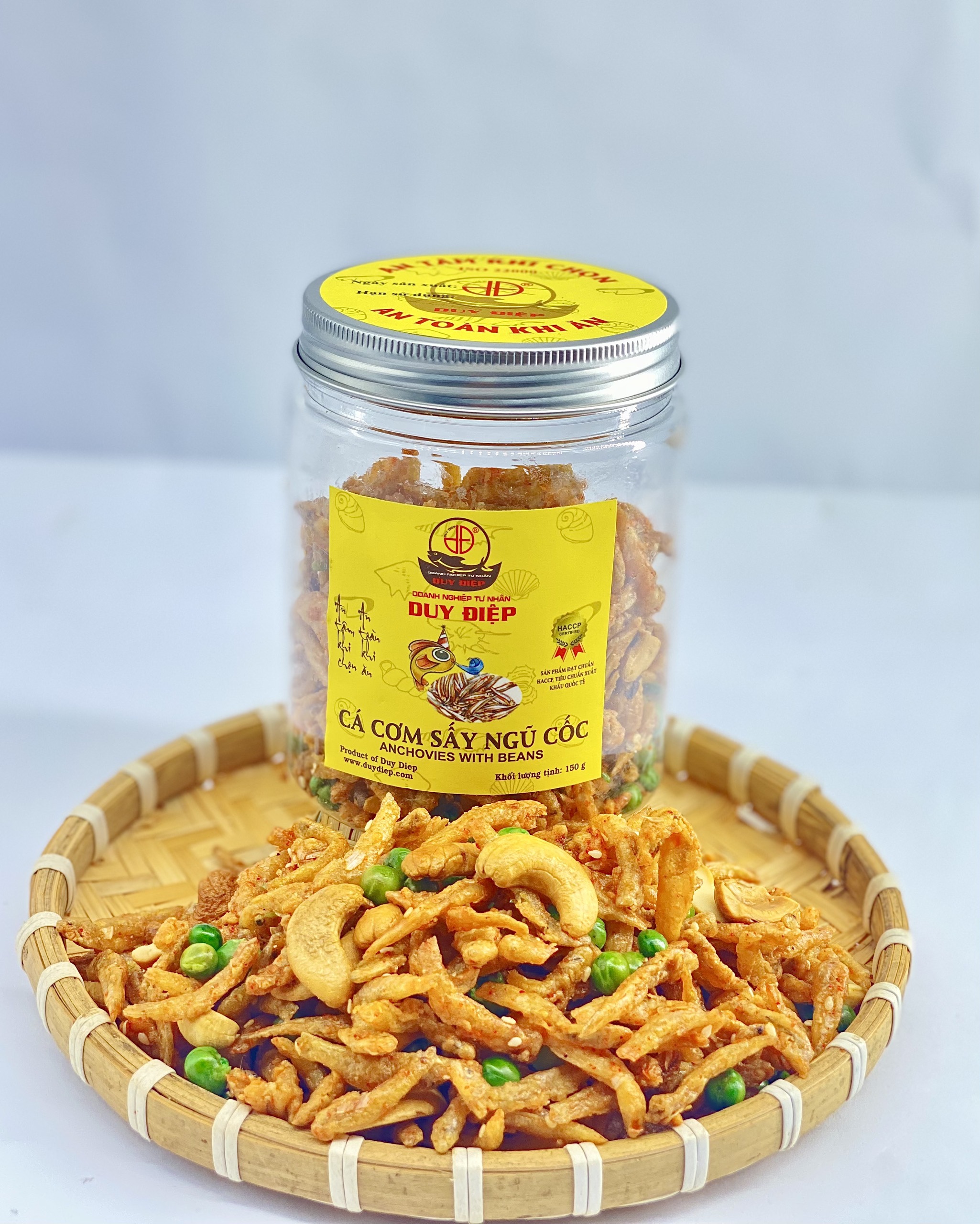 Duy điệp cá cơm sấy giòn ngũ cốc 150g, cá cơm sấy đậu đóng hộp ăn liền thượng hạng , ăn vặt, cá khô tẩm siêu ngon, đặc sản việt nam, món ngon miền tây.