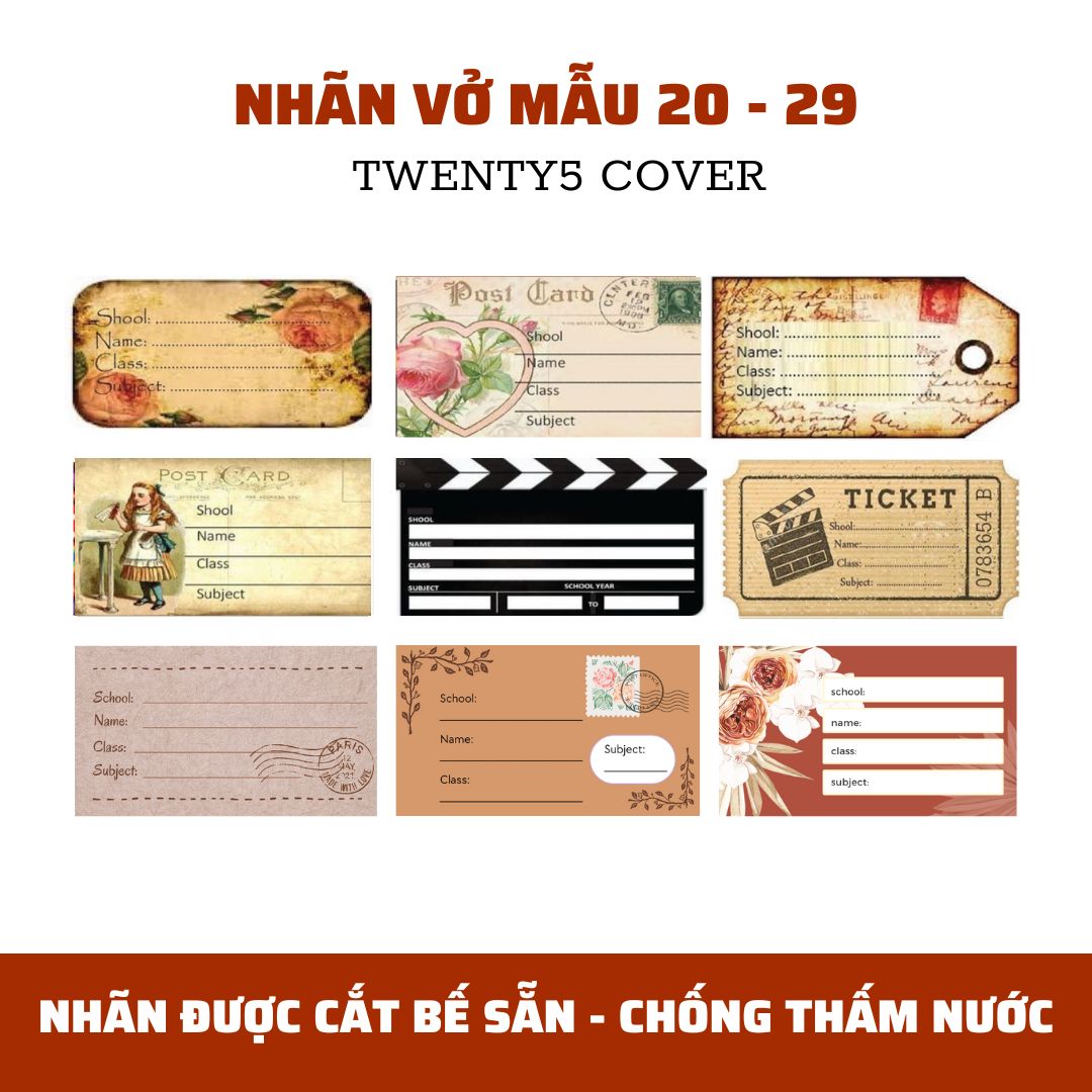 Set nhãn vở theo mẫu 20 - 29