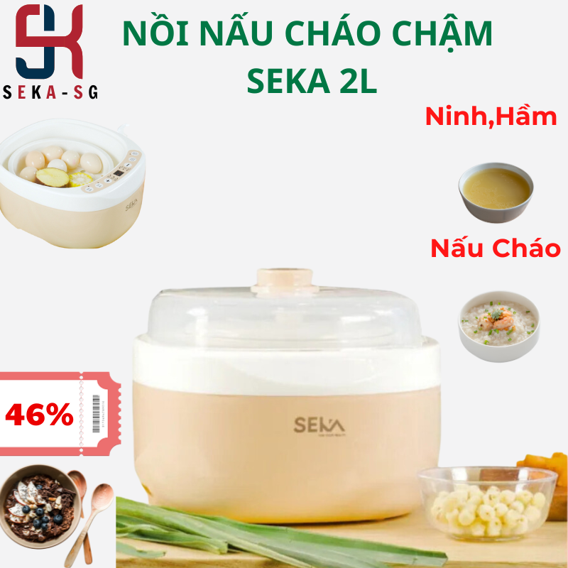 Nồi nấu chậm, nồi nấu cháo chậm seka 2 lít gt-69, nồi nấu cháo chậm hẹn giờ thông minh seka, nồi đa năng ninh, hầm, cách thủy, nấu cháo cho bé ăn dặm
