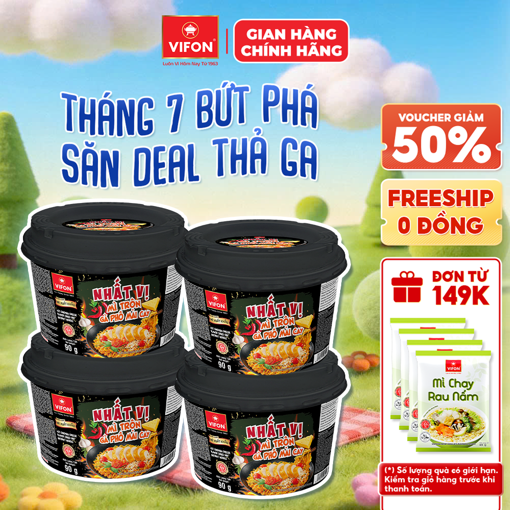 [Voucher 28% đơn từ 400K] Set 4 Tô Nhất Vị Mì Trộn Carbonara/ Gà Phô Mai Cay VIFON 90g Thơm Ngon Dạng Tô Tiện Lợi