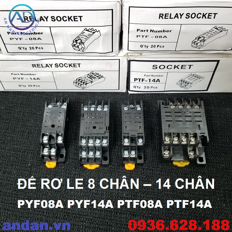 Đế rơ le trung gian 8 - 14 chân dẹt nhỏ , 8 - 14 chân dẹt to pyf08a pyf14a ptf08a ptf14a